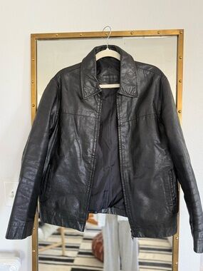 Pull&Bear Black Bomber Leather Jacket